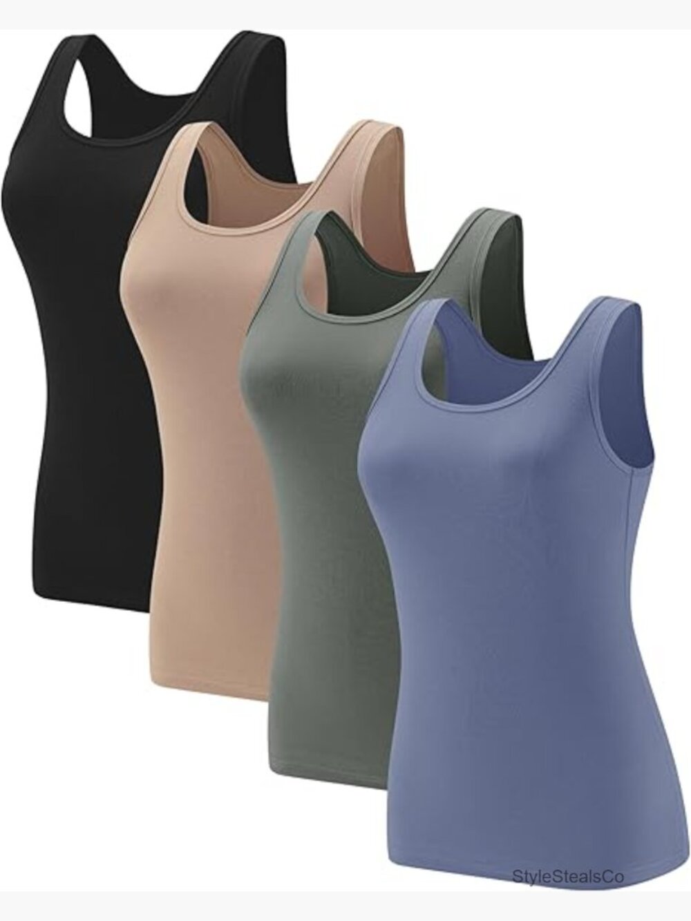 Soft Stretch Ribbed Tank Tops 4-Pack, Scoop Neck Layering Basics